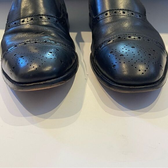 Banana Republic Mens 10.5 Black Leather Cap Toe Strap Oxford Business Dress Shoe - Picture 4 of 10